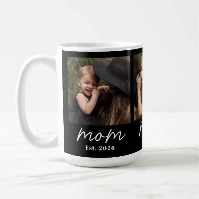 Mom Established Script Black 3 Photo  Coffee Mug Kaffemugg (Vänster)