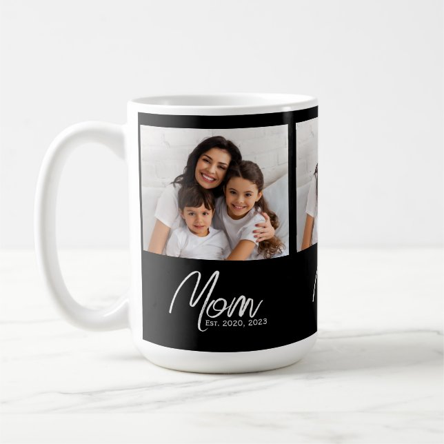 Mom Established Script Black 3 Photo Coffee Mug Kaffemugg (Vänster)
