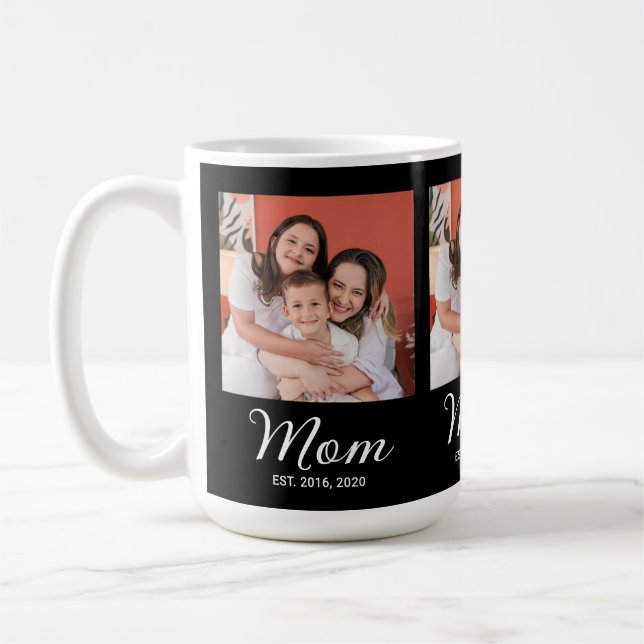 Mom Established Script Black 3 Photo Coffee Mug Kaffemugg (Vänster)