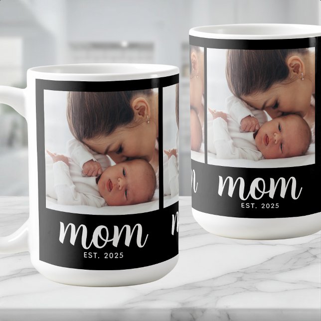Mom Established Script Black 3 Photo Kaffemugg (Skapare uppladdad)