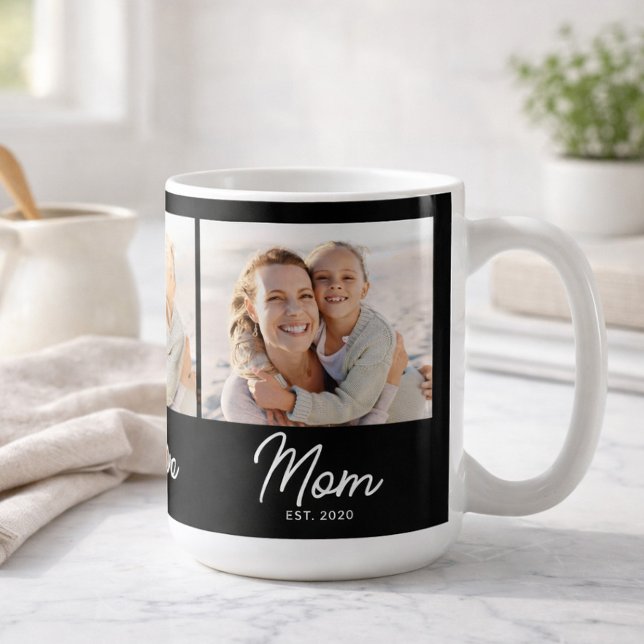 Mom Established Script Black 3 Photo Kaffemugg (Skapare uppladdad)