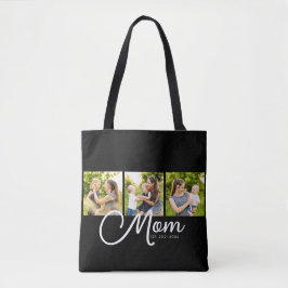 Mom Established Script Black 3 Photo Tote Bag Tygkasse