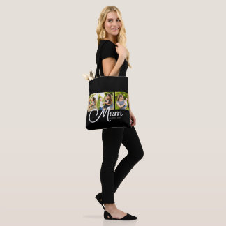 Mom Established Script Black 3 Photo Tote Bag Tygkasse