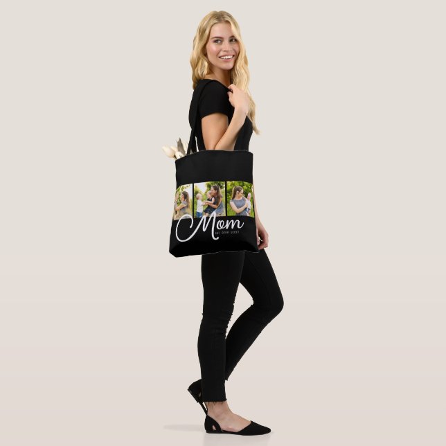 Mom Established Script Black 3 Photo Tote Bag Tygkasse (På modell)
