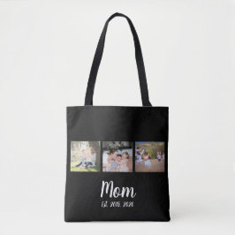 Mom Established Script Black 3 Photo Tote Bag Tygkasse