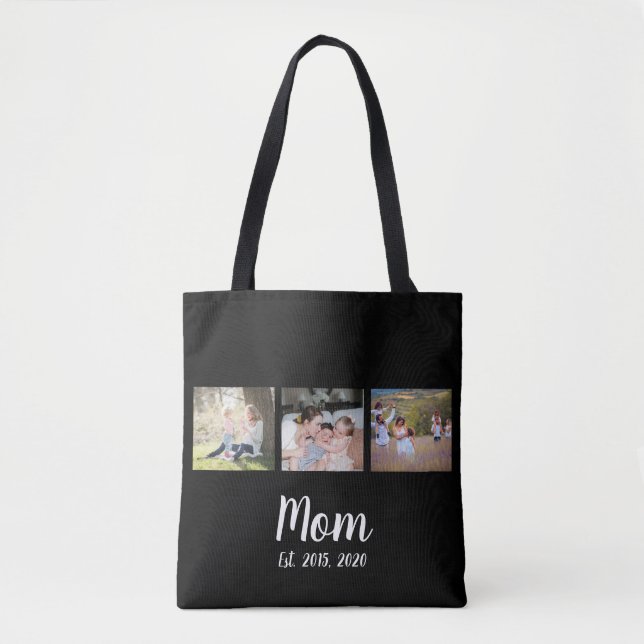 Mom Established Script Black 3 Photo Tote Bag Tygkasse (Framsida)