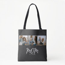 Mom Established Script Black 3 Photo Tote Bag