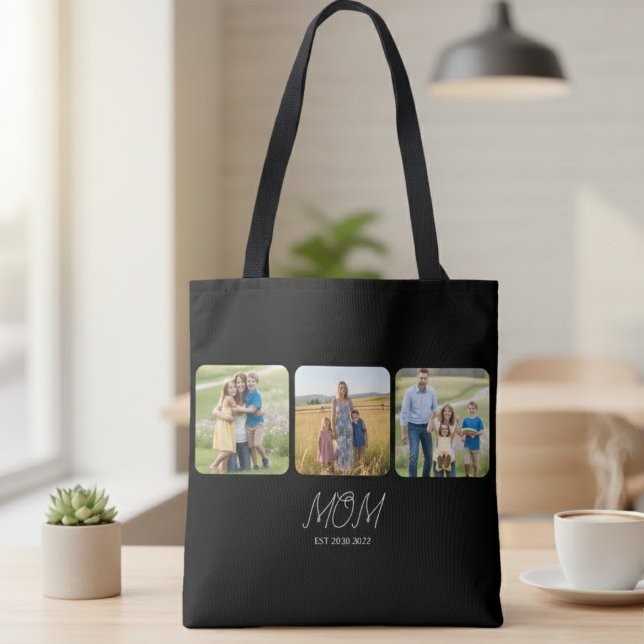 Mom Established Script Black  3 Photo  Tote Bag Tygkasse (Skapare uppladdad)