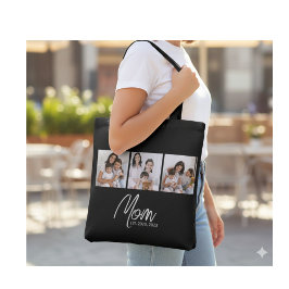 Mom Established Script Black 3 Photo Tote Bag Tygkasse