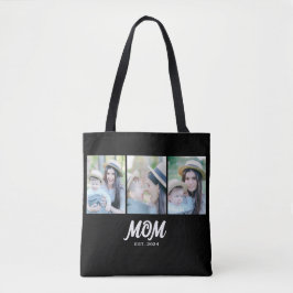 Mom Established Script Black 3 Photo Tote Bag Tygkasse