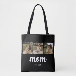 Mom Established Script Black 3 Photos Tote Bag Tygkasse