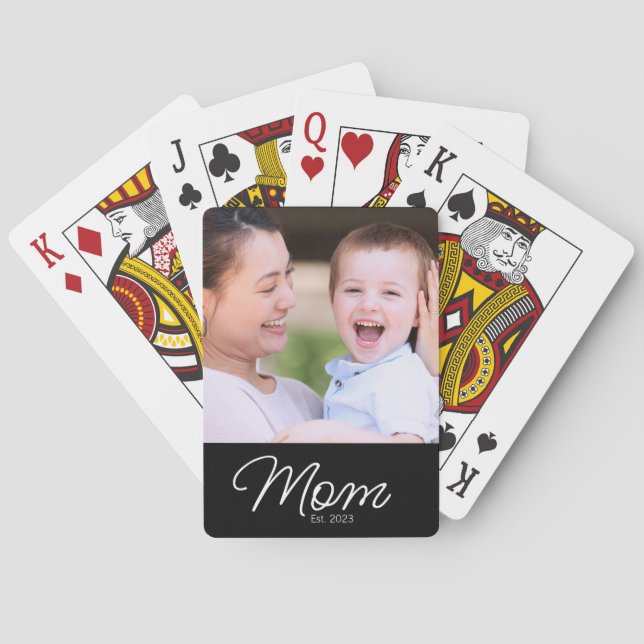 Mom Established Script Black Photo Casinokort (Baksidan)