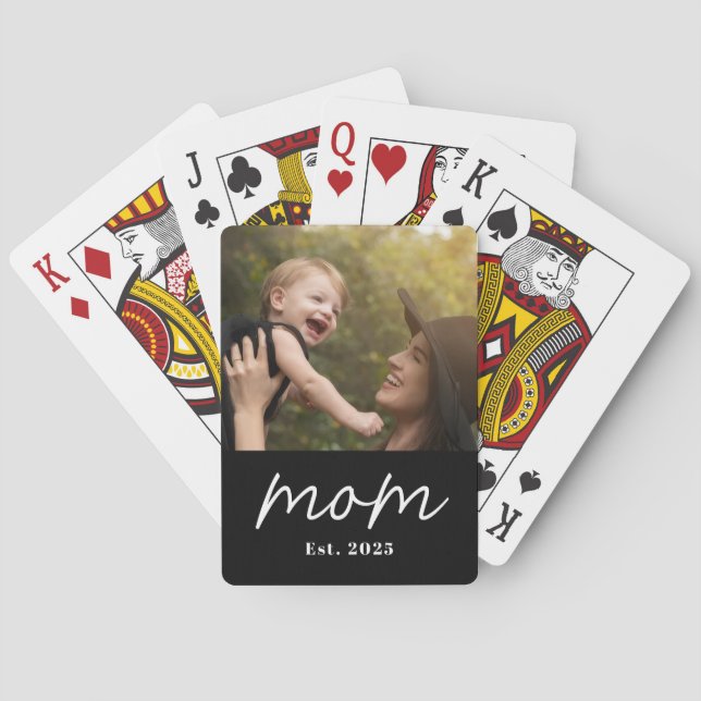 Mom Established Script Black Photo Casinokort (Baksidan)