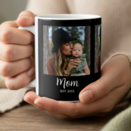 Mom Established Script Black Photo  Kaffemugg