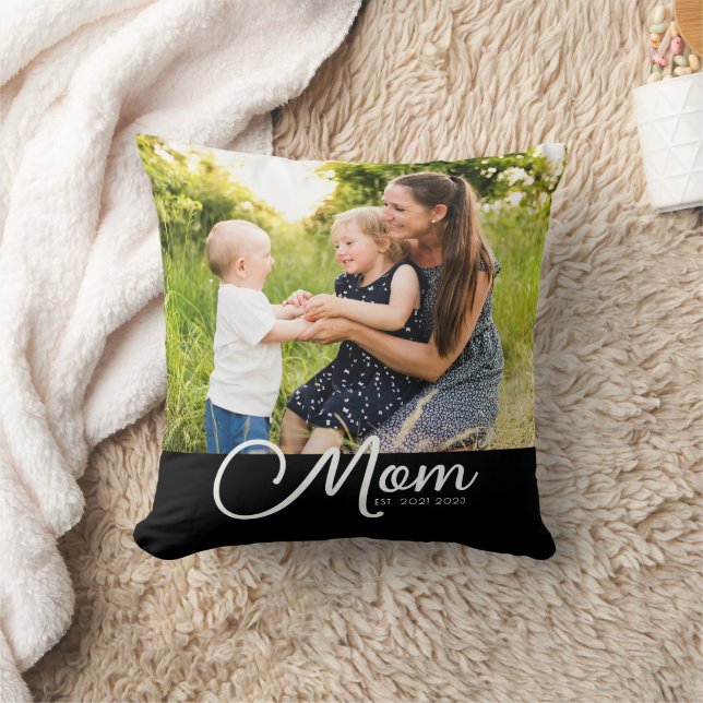 Mom Established Script Black Photo  Kudde (Filt)