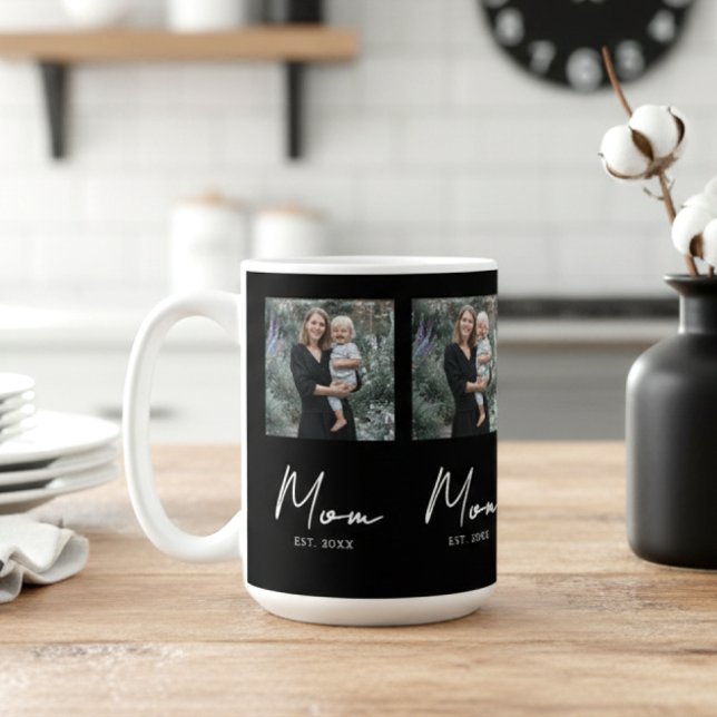 Mom Established Script Black Repeat Photo Kaffemugg (Skapare uppladdad)