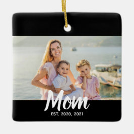 Mom Established Script Photo Custom Date Julgransprydnad Keramik
