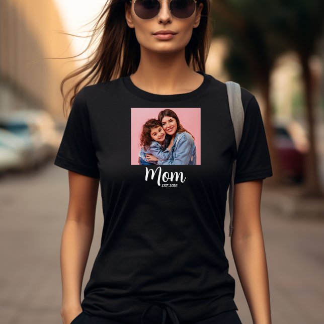 Mom Established Script Photo  T Shirt (established mom mothers day womens shirts mommy new mother first time mom)