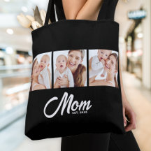 Mom Established Script Svart 3 Foto Shoppingväska