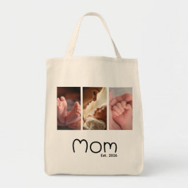 Mom Established Script White 3 photo Tote Bag Tygkasse