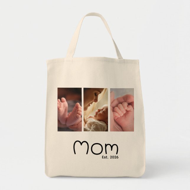 Mom Established Script White 3 photo Tote Bag Tygkasse (Framsidan)