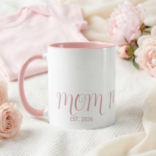 Mom Established Sweet Pink Script New Mom Gift  Mugg (Skapare uppladdad)