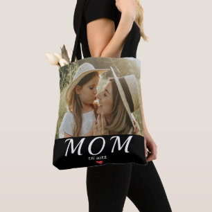 Mom Established Vit Skrift Foto Hjärtan Tote Väska