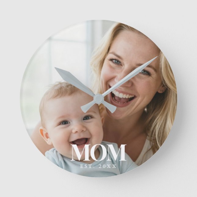 MOM Established Vit Typografi Foto Present Rund Klocka (Framsida)