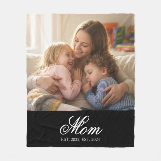 Mom Established White Elegant Script Photo Fleecefilt (Framsidan)