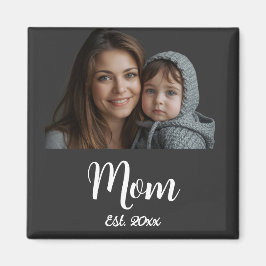 Mom Established Year Black Modern Script Magnet