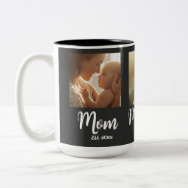Mom Established year Script Black 3 Photo Tote Två-Tonad Mugg