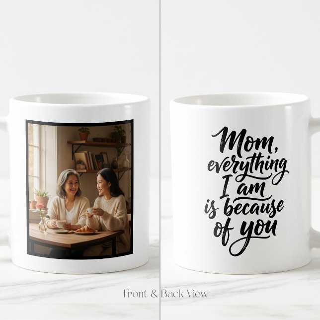 Mom Everything I Am Brush Script Easy 1 Photo Kaffemugg (Skapare uppladdad)