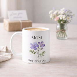 Mom February Birth Flower with Kids Names Kaffemugg