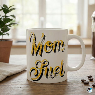 Mom Fuel Gul Svart Distressed Grunge Typografi Kaffemugg