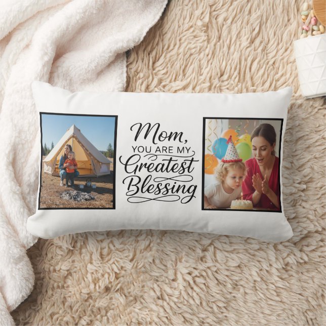Mom Greatest Blessing 2 Photo Custom Black White Lumbarkudde (Filt)