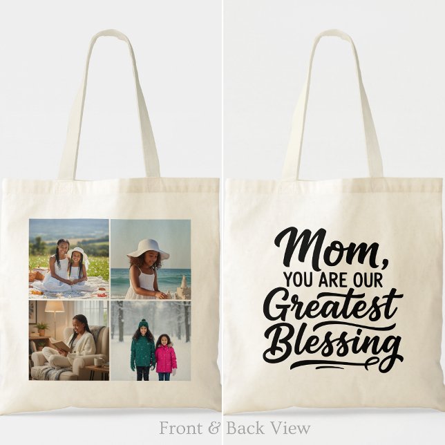 Mom Greatest Blessing 4 Custom Photo Modern Grid Tygkasse (Skapare uppladdad)