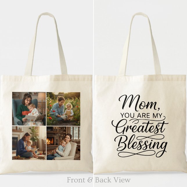 Mom Greatest Blessing 4 Photo Custom Grid Modern Tygkasse (Skapare uppladdad)