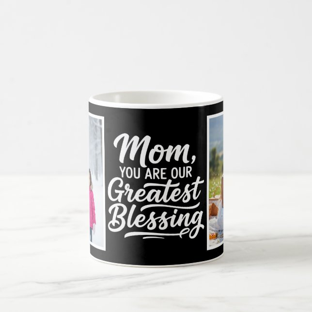 Mom Greatest Blessing Brush Script 2 Photo Black Kaffemugg (Center)