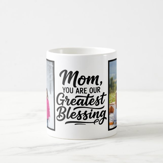 Mom Greatest Blessing Brush Script Custom 2 Photo Kaffemugg (Center)