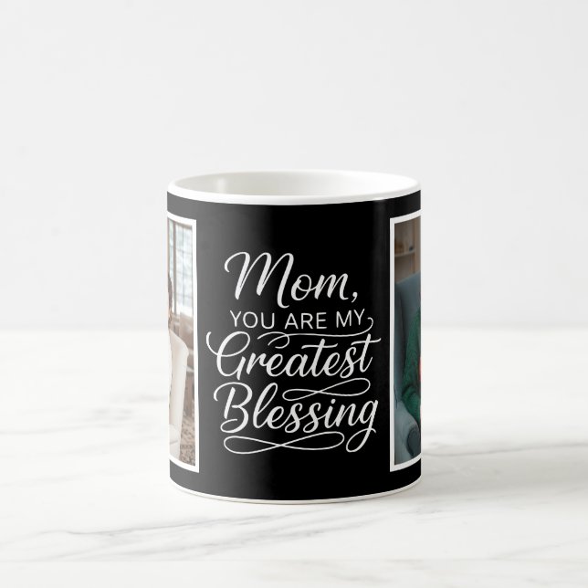 Mom Greatest Blessing Heartfelt 2 Photo Black Kaffemugg (Center)