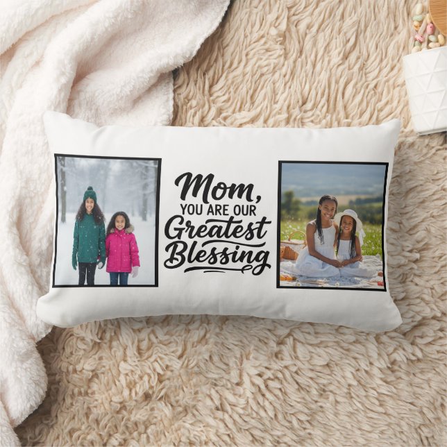 Mom Greatest Blessing Two Custom Photo Minimalist Lumbarkudde (Filt)