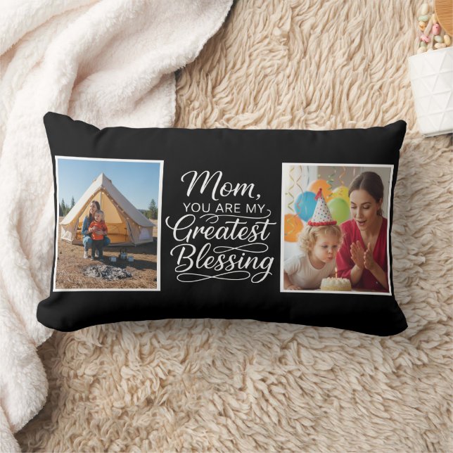 Mom Greatest Blessing Two Photo Custom Minimalist Lumbarkudde (Filt)