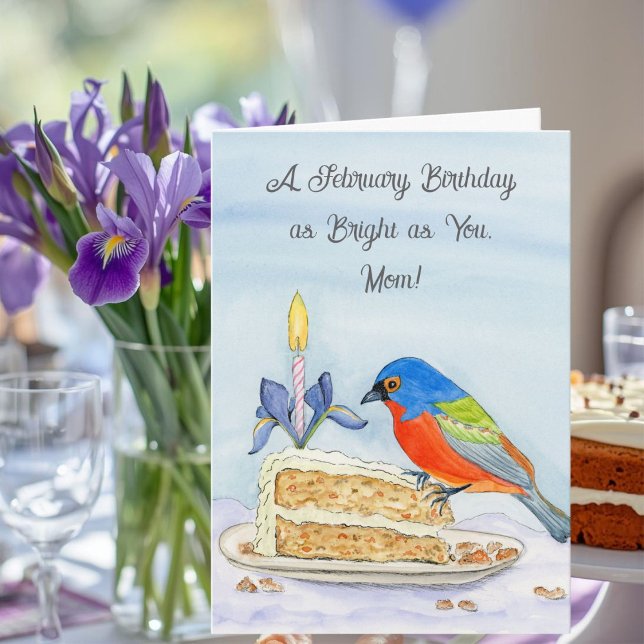 Mom Happy February Birthday Painted Bunting Kort (Skapare uppladdad)