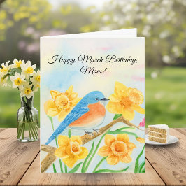 Mom Happy March Birthday Blue Bird  Kort