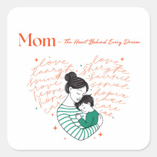 Mom Hjärtat Kärlek Typografi Moderskap Konst Fyrkantigt Klistermärke