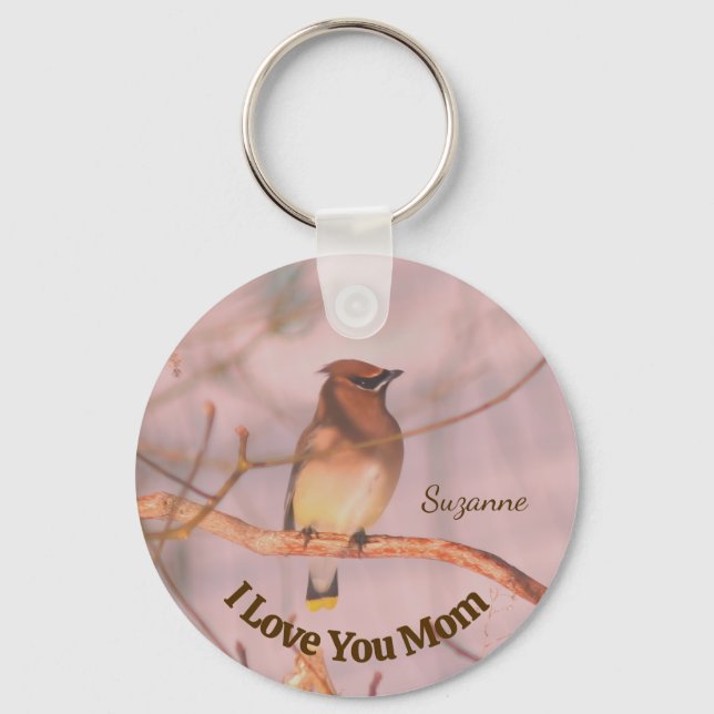 Mom I Love You Waxwing Personalized Nyckelring (Framsida)