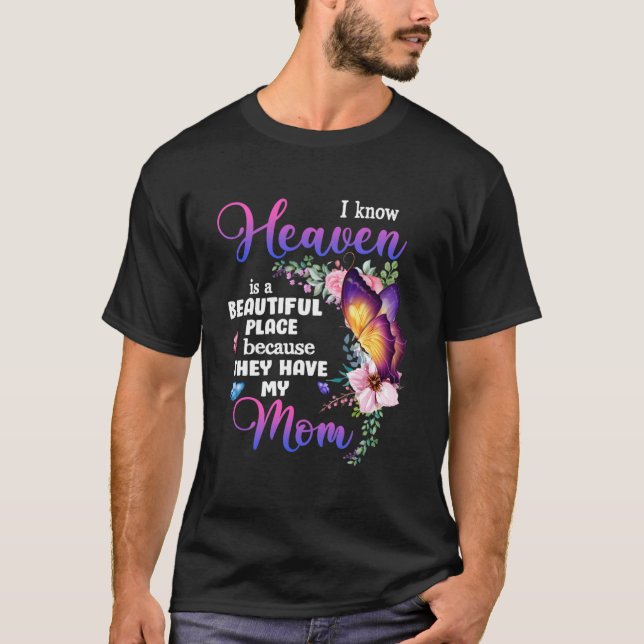 Mom In Heaven Purple Butterfly Loss Of Loved Mom F T Shirt (Framsida)