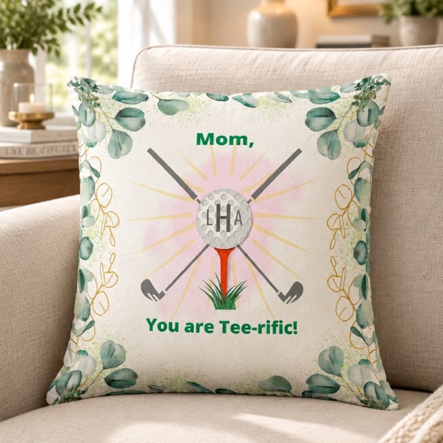Mom Initialer Golfboll & Tee 20"x20" Kudde (Skapare uppladdad)
