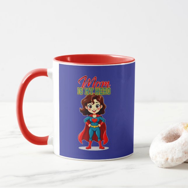 Mom Is My Hero – Cute Supermom Character Mugg (Med munk)
