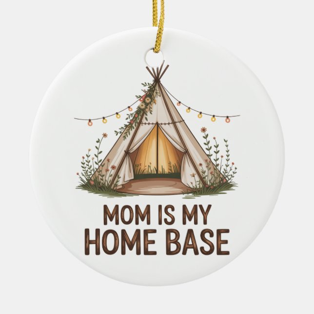 Mom Is My Home Base Julgransprydnad Keramik (Framsidan)